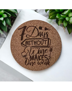 Комплект 6 бр коркови подложки – "7 Days Without Wine Makes One Weak"